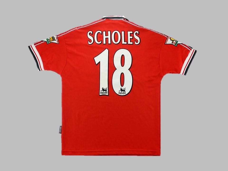 Manchester United 1998 1999 Scholes 18 Domicile Maillot